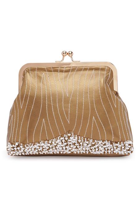 Buy_Richa Gupta_Gold Embroidery, Beads Work Clutch With Sling _Online_at_Aza_Fashions