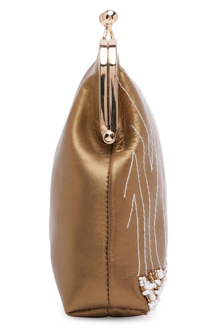 Richa Gupta_Gold Embroidery, Beads Work Clutch With Sling _at_Aza_Fashions