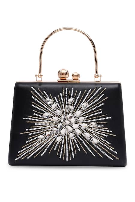 Buy_Richa Gupta_Black Embroidery Stone Embellished Clutch With Sling_Online_at_Aza_Fashions