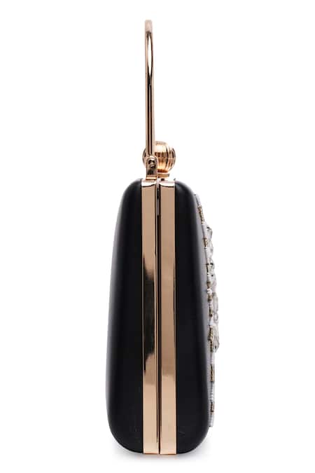 Richa Gupta_Black Embroidery Stone Embellished Clutch With Sling_at_Aza_Fashions
