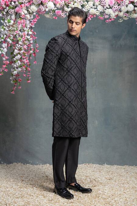 Buy Sanjev Marwaaha Black Cotton, Silk Crystals Embellished Jacket Kurta Set Online at Aza Fashions Buy_Sanjev Marwaaha_Black Cotton, Silk Crystals Embellished Jacket Kurta Set_Online_at_Aza_Fashions