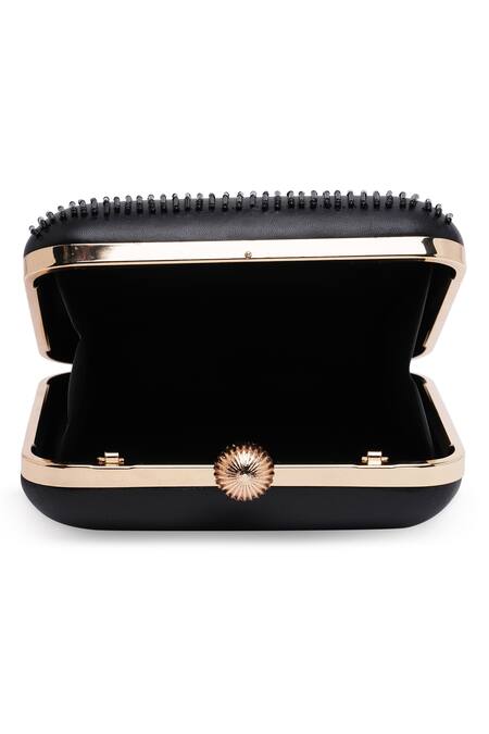 Buy_Richa Gupta_Black Embroidery Embellished Square Shaped Clutch With Sling 