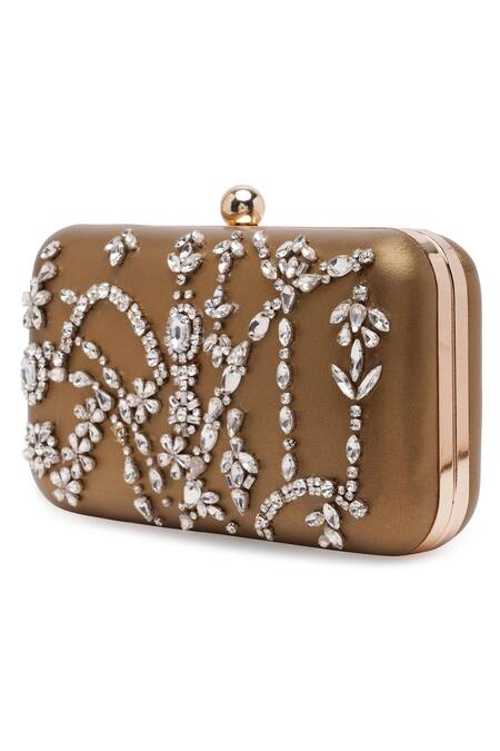 Shop_Richa Gupta_Gold Rhinestones, Crystals Embellished Clutch With Sling _Online_at_Aza_Fashions