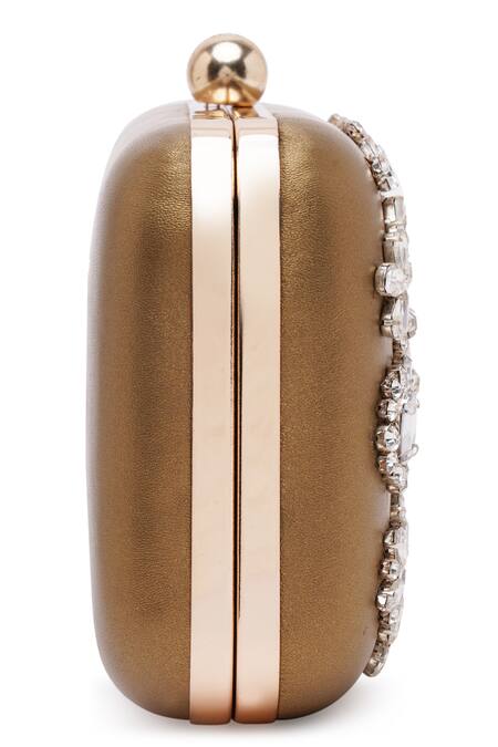 Richa Gupta_Gold Rhinestones, Crystals Embellished Clutch With Sling _at_Aza_Fashions