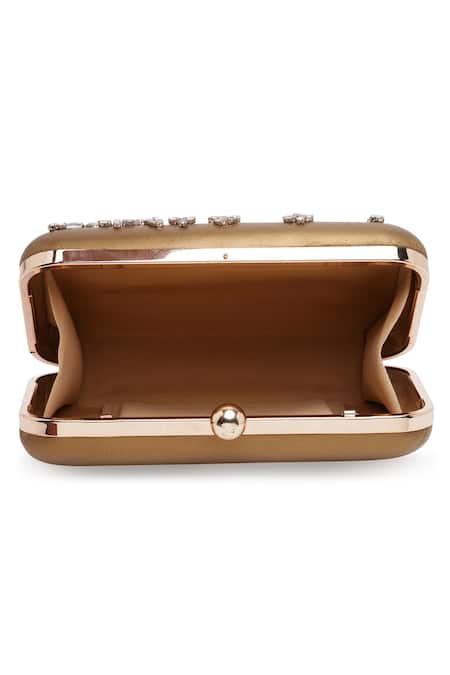 Buy_Richa Gupta_Gold Rhinestones, Crystals Embellished Clutch With Sling 