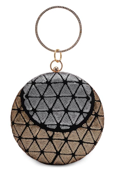 Buy Richa Gupta Black Embroidery, Sequins Round Clutch Online at Aza Fashions Buy_Richa Gupta_Black Embroidery, Sequins Round Clutch_Online_at_Aza_Fashions
