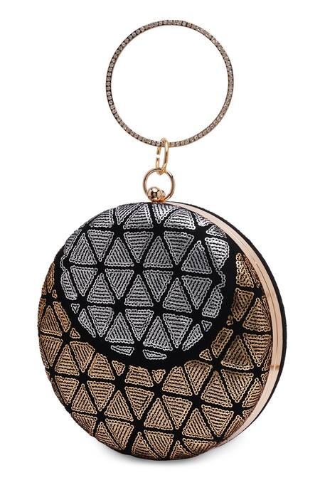 Shop Richa Gupta Black Embroidery, Sequins Round Clutch Online at Aza Fashions Shop_Richa Gupta_Black Embroidery, Sequins Round Clutch_Online_at_Aza_Fashions