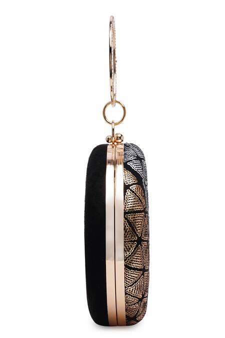 Richa Gupta Black Embroidery, Sequins Round Clutch at Aza Fashions Richa Gupta_Black Embroidery, Sequins Round Clutch_at_Aza_Fashions