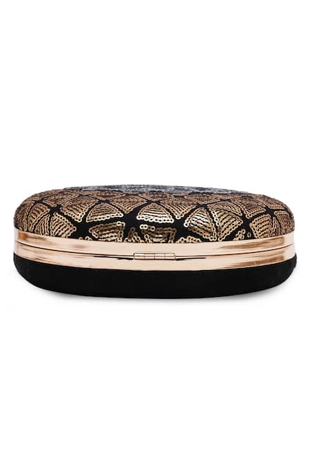 Buy Richa Gupta Black Embroidery, Sequins Round Clutch Buy_Richa Gupta_Black Embroidery, Sequins Round Clutch