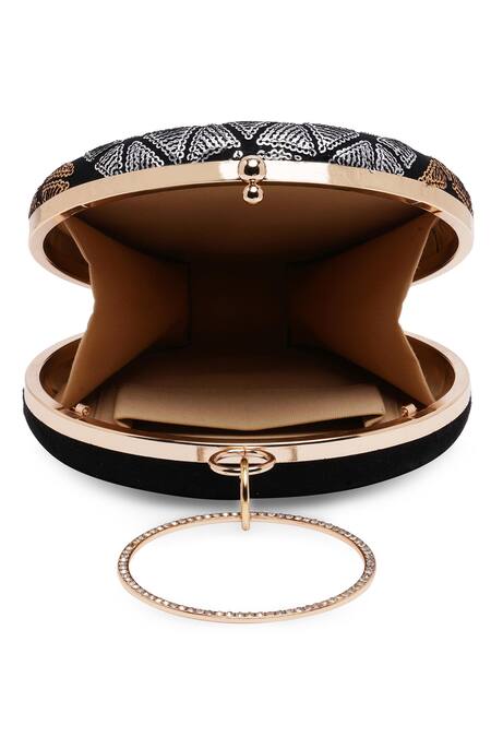 Shop Richa Gupta Black Embroidery, Sequins Round Clutch Shop_Richa Gupta_Black Embroidery, Sequins Round Clutch
