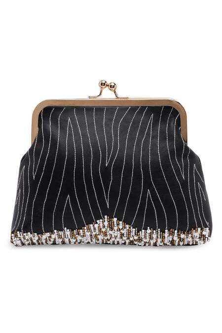 Buy_Richa Gupta_Black Embroidery Bead Work Clutch With Sling_Online_at_Aza_Fashions