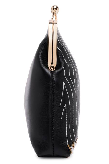 Richa Gupta_Black Embroidery Bead Work Clutch With Sling_at_Aza_Fashions