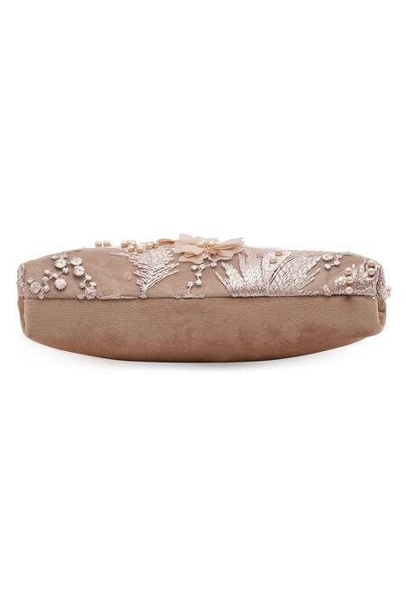 Buy_Richa Gupta_Beige Embroidery, Pearls 3d Clutch With Sling