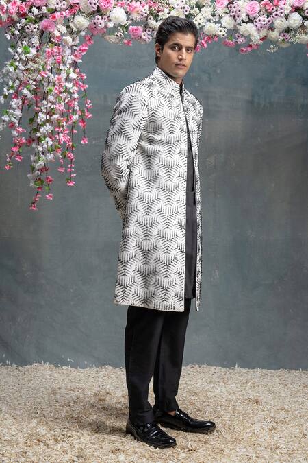 Sanjev Marwaaha Ivory Cotton, Silk Crystals, Embroidery 3d Embellished Jacket Kurta Set Online at Aza Fashions Sanjev Marwaaha_Ivory Cotton, Silk Crystals, Embroidery 3d Embellished Jacket Kurta Set_Online_at_Aza_Fashions