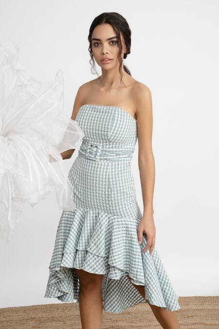 Buy_Amrta By Guneet Kondal_Blue Cotton Off-shoulder Capri Summer Tube Dress _Online_at_Aza_Fashions