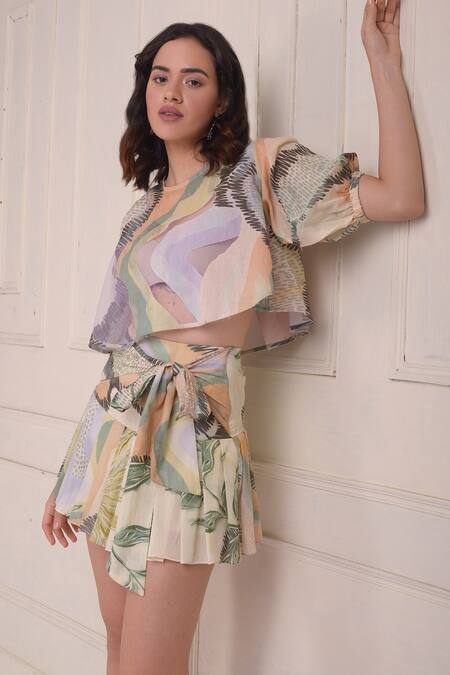 Shop_Shwetanga_Ivory Cotton Round Neck Abstract Print Organic Skirt Set _Online_at_Aza_Fashions
