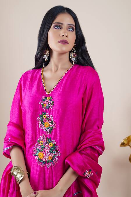 Buy Bhusattva Pink Cotton, Silk Sequins, Beads, Embroidery, Gota Patti Placket Kurta Set Online at Aza Fashions Buy_Bhusattva_Pink Cotton, Silk Sequins, Beads, Embroidery, Gota Patti Placket Kurta Set _Online_at_Aza_Fashions