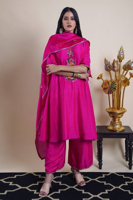Bhusattva Pink Cotton, Silk Sequins, Beads, Embroidery, Gota Patti Placket Kurta Set at Aza Fashions Bhusattva_Pink Cotton, Silk Sequins, Beads, Embroidery, Gota Patti Placket Kurta Set _at_Aza_Fashions