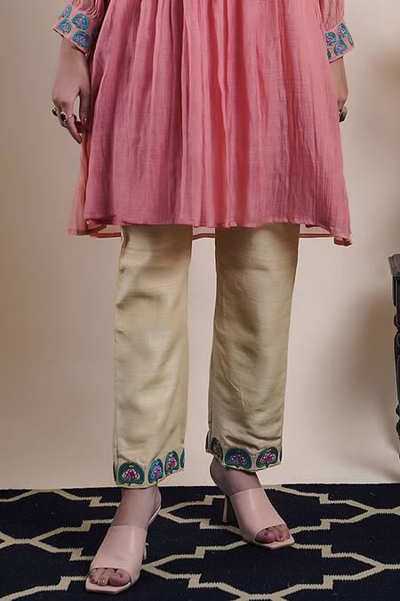 Buy Bhusattva Pink Cotton, Silk Embroidery Round Neck Floral Top And Pant Set Online at Aza Fashions Buy_Bhusattva_Pink Cotton, Silk Embroidery Round Neck Floral Top And Pant Set _Online_at_Aza_Fashions
