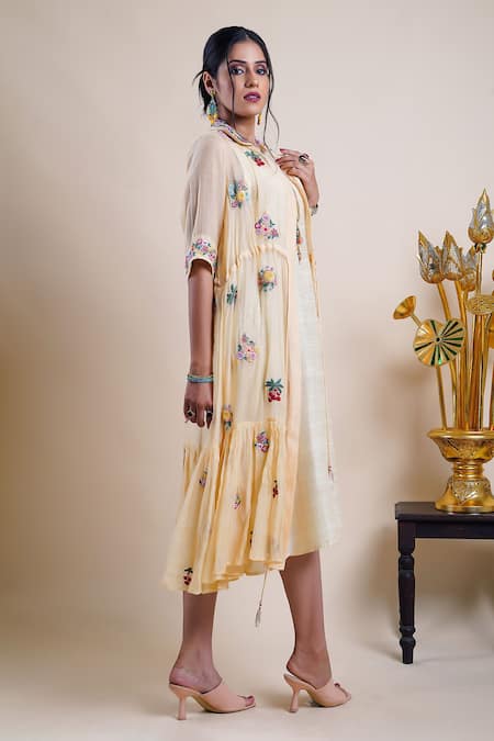 Buy Bhusattva Cream Shrug Organic Sheer Cotton Silk Embroidery Floral Dress With Online at Aza Fashions Buy_Bhusattva_Cream Shrug Organic Sheer Cotton Silk Embroidery Floral Dress With _Online_at_Aza_Fashions