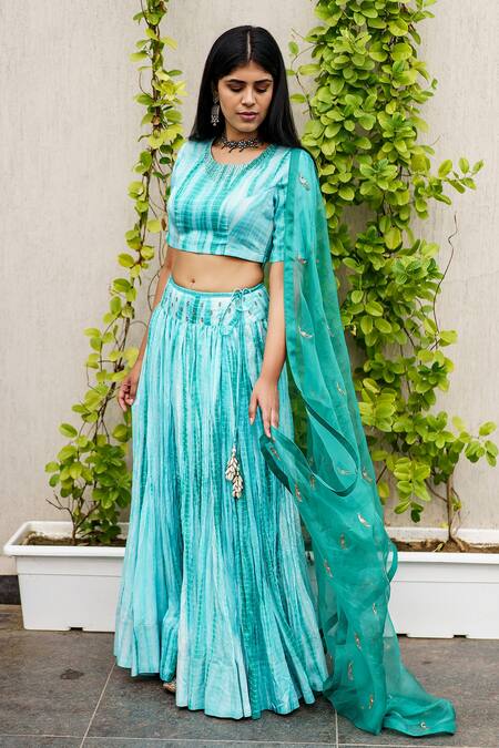 Cupid Cotton Blue , Cotton, Organza Embroidery Round Tie Dye Pattern Lehenga Set Online at Aza Fashions Cupid Cotton_Blue , Cotton, Organza Embroidery Round Tie Dye Pattern Lehenga Set _Online_at_Aza_Fashions