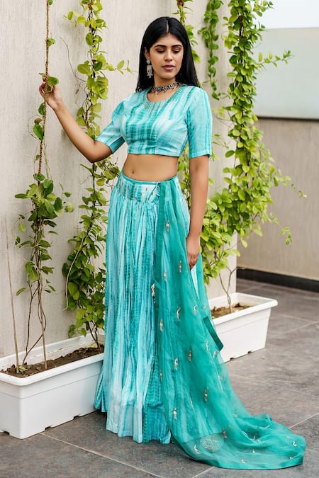 Buy Cupid Cotton Blue , Cotton, Organza Embroidery Round Tie Dye Pattern Lehenga Set Online at Aza Fashions Buy_Cupid Cotton_Blue , Cotton, Organza Embroidery Round Tie Dye Pattern Lehenga Set _Online_at_Aza_Fashions
