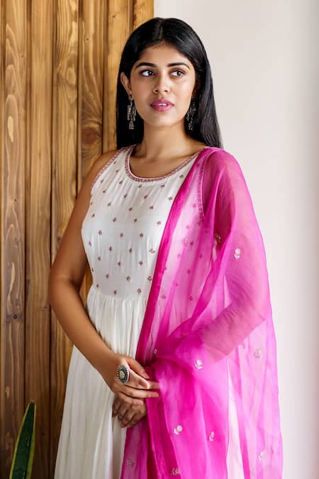 Buy Cupid Cotton Off White Silk, Cotton, Chiffon Embroidery, Cut Work Round Flower Anarkali Set Online at Aza Fashions Buy_Cupid Cotton_Off White Silk, Cotton, Chiffon Embroidery, Cut Work Round Flower Anarkali Set _Online_at_Aza_Fashions