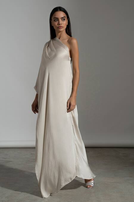 Buy Amrta By Guneet Kondal Off White Viscose Asymmetric Paros One Shoulder Kaftan Gown Online at Aza Fashions Buy_Amrta By Guneet Kondal_Off White Viscose Asymmetric Paros One Shoulder Kaftan Gown _Online_at_Aza_Fashions