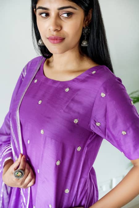 Cupid Cotton Purple Silk, Cotton Beads, Embroidery Round Neck Geometric Kurta Set Online at Aza Fashions Cupid Cotton_Purple Silk, Cotton Beads, Embroidery Round Neck Geometric Kurta Set _Online_at_Aza_Fashions