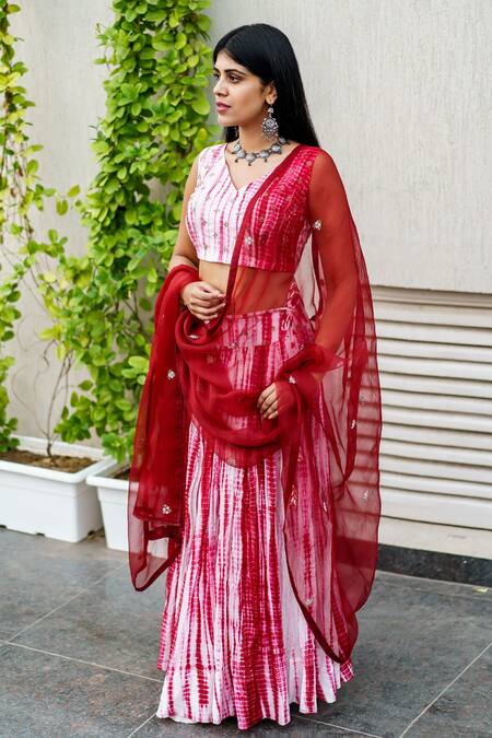Cupid Cotton Wine Silk, Cotton, Organza Embroidery V-neck Tie And Dye Lehenga Set Online at Aza Fashions Cupid Cotton_Wine Silk, Cotton, Organza Embroidery V-neck Tie And Dye Lehenga Set _Online_at_Aza_Fashions