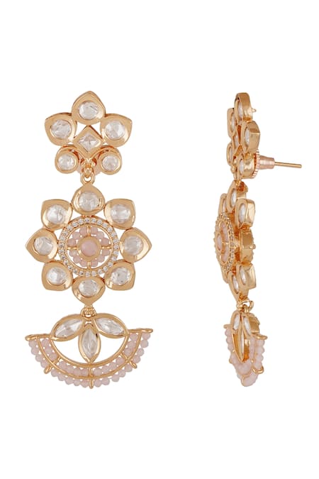 Shop_ChhavI'S Jewels_Pink Diamonds, Stones Floral Cut Work Choker Necklace Set_Online_at_Aza_Fashions