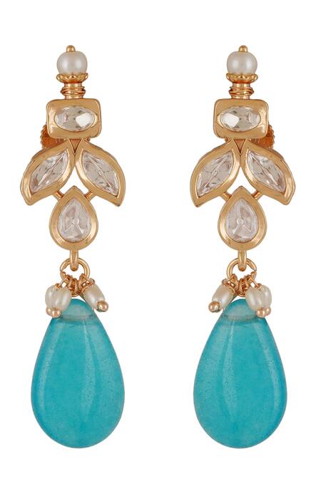 Buy_ChhavI'S Jewels_Blue Stones, Pearls, Diamonds Kundan Embellished Choker Necklace Set_Online_at_Aza_Fashions