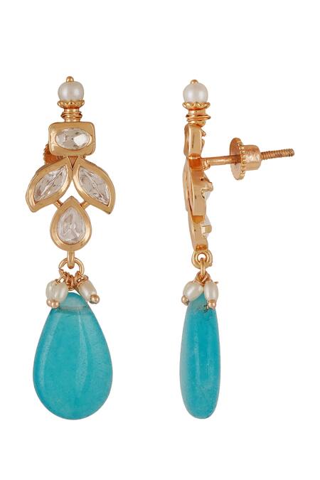 Shop_ChhavI'S Jewels_Blue Stones, Pearls, Diamonds Kundan Embellished Choker Necklace Set_Online_at_Aza_Fashions