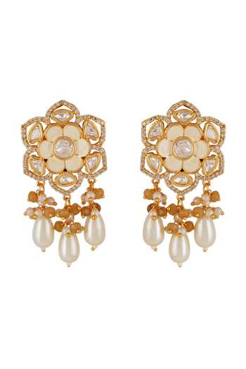 Buy_ChhavI'S Jewels_Yellow Stones, Pearls, Embroidery Floral Embellished Choker Necklace Set_Online_at_Aza_Fashions