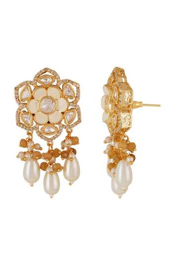 Shop_ChhavI'S Jewels_Yellow Stones, Pearls, Embroidery Floral Embellished Choker Necklace Set_Online_at_Aza_Fashions