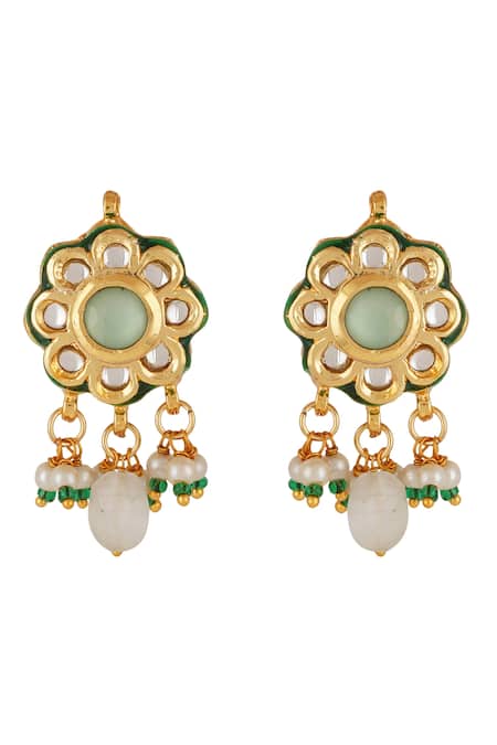 Buy_ChhavI'S Jewels_Green Stones, Pearls, Diamonds Kundan And Embellished Choker Necklace Set _Online_at_Aza_Fashions