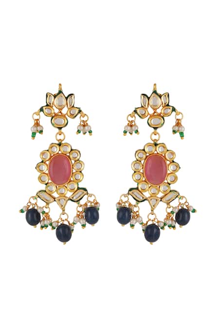 Buy_ChhavI'S Jewels_Blue Stones, Pearls Kundan And Onyx Embellished Choker Necklace Set _Online_at_Aza_Fashions