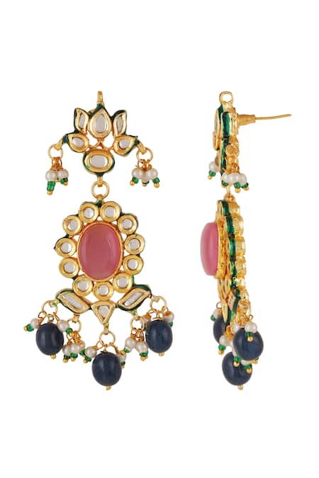 Shop_ChhavI'S Jewels_Blue Stones, Pearls Kundan And Onyx Embellished Choker Necklace Set _Online_at_Aza_Fashions