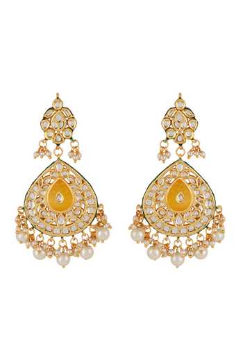 Buy_ChhavI'S Jewels_Yellow Stones, Pearls, Embroidery Kundan Embellished Long Necklace Set_Online_at_Aza_Fashions