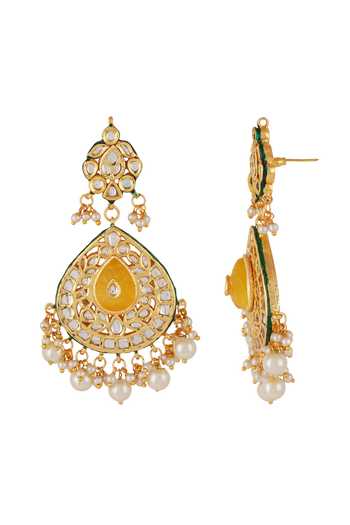 Shop_ChhavI'S Jewels_Yellow Stones, Pearls, Embroidery Kundan Embellished Long Necklace Set_Online_at_Aza_Fashions