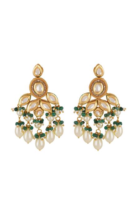 Buy_Chhavi's Jewels_Green Diamonds, Pearls Kundan And Embellished Choker Necklace Set _Online_at_Aza_Fashions