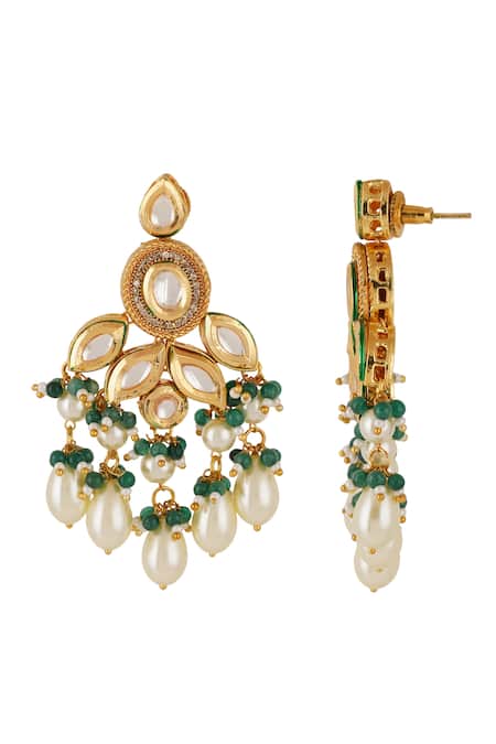 Shop_Chhavi's Jewels_Green Diamonds, Pearls Kundan And Embellished Choker Necklace Set _Online_at_Aza_Fashions