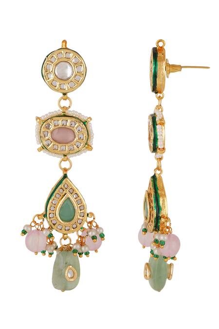 Buy_ChhavI'S Jewels_Multi Color Stones, Pearls, Diamonds Kundan And Embellished Dangler Earrings _Online_at_Aza_Fashions