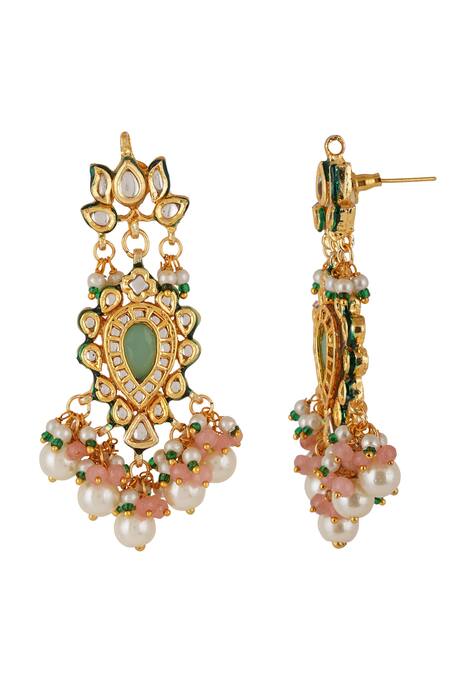 Buy_ChhavI'S Jewels_Multi Color Stones, Pearls, Beads Kundan Embellished Dangler Earrings _Online_at_Aza_Fashions