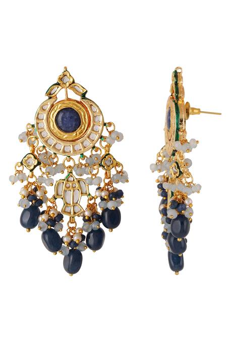 Buy_ChhavI'S Jewels_Blue Pearls Kundan And Stone Embellished Chandbalis _Online_at_Aza_Fashions