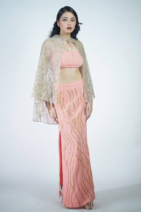 Rina Dhaka_Brown Embroidered Cape_Online_at_Aza_Fashions