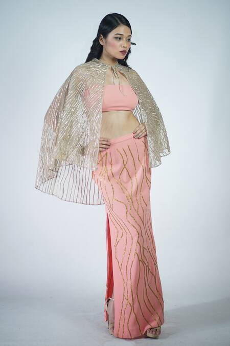 Buy_Rina Dhaka_Brown Embroidered Cape_Online_at_Aza_Fashions