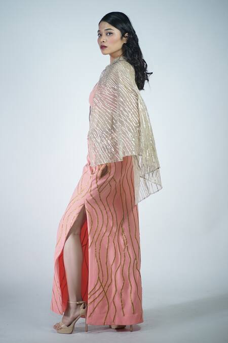 Shop_Rina Dhaka_Brown Embroidered Cape_Online_at_Aza_Fashions
