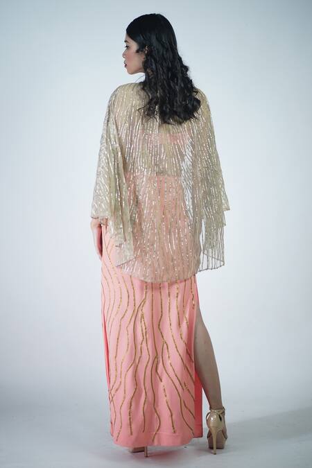 Buy_Rina Dhaka_Pink Cotton Gota Patti Round Neck Embroidered Skirt And Blouse Set