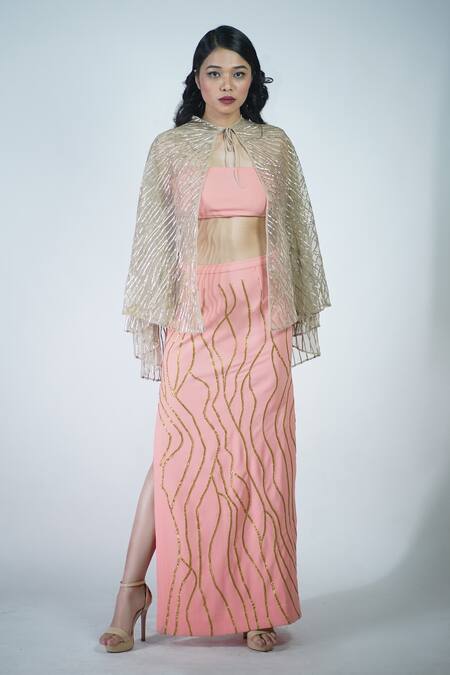Rina Dhaka_Brown Embroidered Cape_at_Aza_Fashions